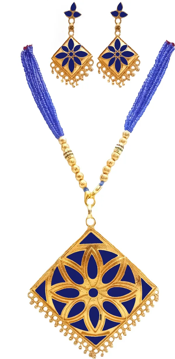 Assamese_Traditional_Gold_Plated_Blue_Colour_Tassel_Jewellery_Set_For_Women_&_Girl